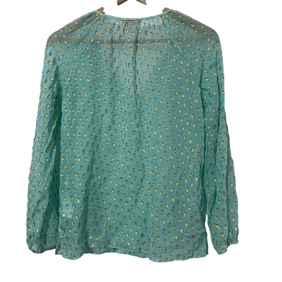 Lilly Pulitzer Womens Sheer Top Size XS Tie Neck Gold Polka Dot Elastic Wrist - Picture 2 of 4